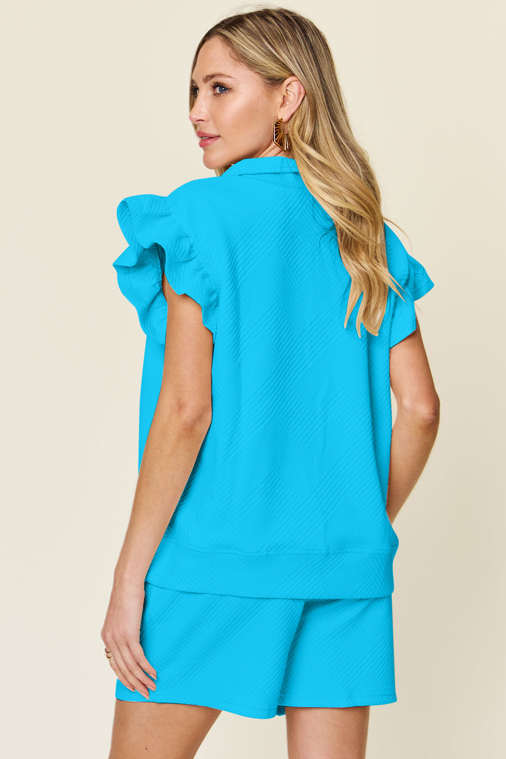 Double Take Full Size Texture Flounce Sleeve Top and Drawstring Shorts Set Apparel/Tops Double Take Ship from USA TikTok Tops Trendsi USPS Walmart Walmart Apparel Trendsi https://www.cyberehub.com