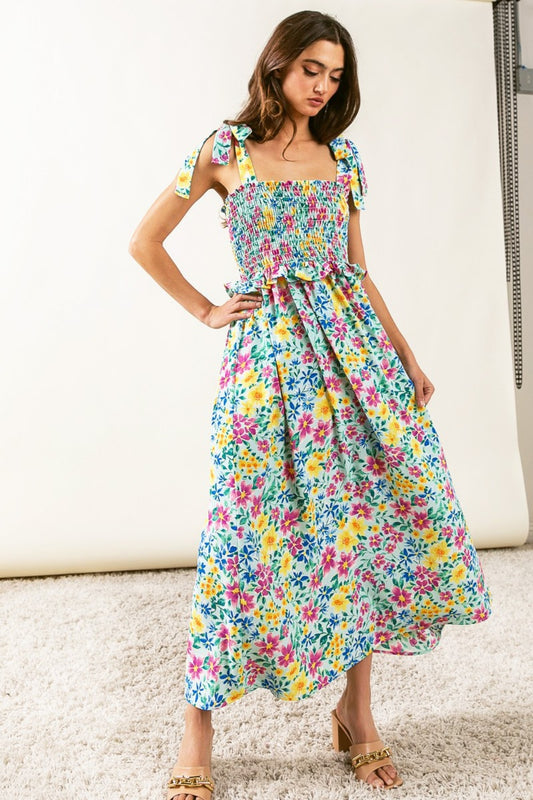BiBi Floral Ruffle Trim Smocked Cami Dress Mint Apparel/Dress BiBi Dress Ship from USA TikTok Trendsi USPS Walmart Walmart Apparel Trendsi https://www.cyberehub.com