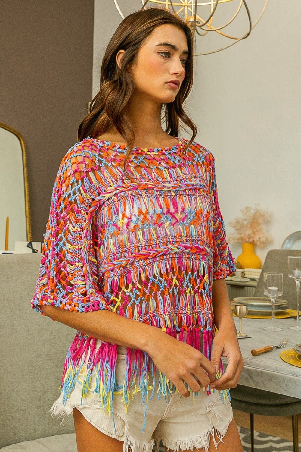 BiBi Openwork Fringed Knit Cover Up Shirt Apparel BiBi Clothing Tops Ship from USA Shirts USA Women Trendsi https://www.cyberehub.com