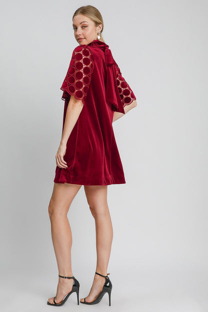 Umgee Dotted Lace Half Sleeve Mock Neck Back Tie Velvet Dress Apparel Apparel Ship from USA TikTok Trendsi Umgee USA Trendsi https://www.cyberehub.com
