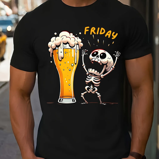 Fridan Skull Print Fashion T-shirt, Round Neck Short Sleeved Top, Patterned T-shirt For Men's Summer Clothing, Men's Matching Apparel/Shirt/Graphic Shirt SNULLO https://www.cyberehub.com