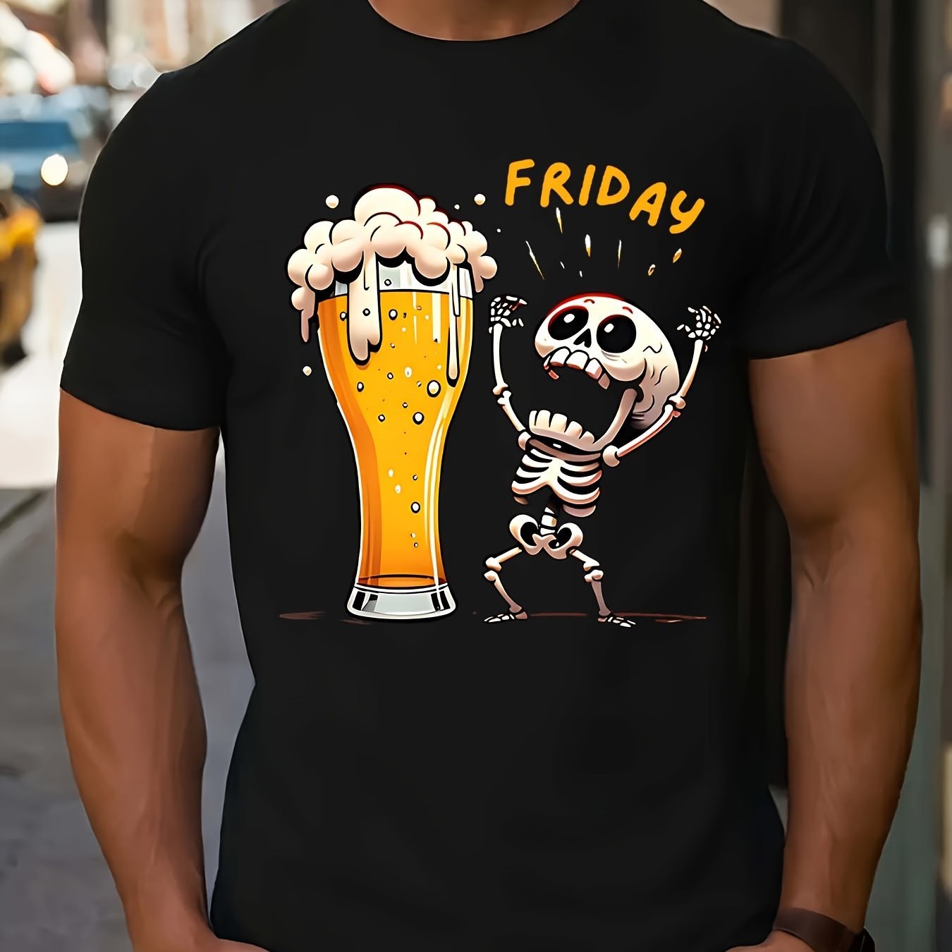 Fridan Skull Print Fashion T-shirt, Round Neck Short Sleeved Top, Patterned T-shirt For Men's Summer Clothing, Men's Matching Black Apparel/Shirt/Graphic Shirt SNULLO https://www.cyberehub.com