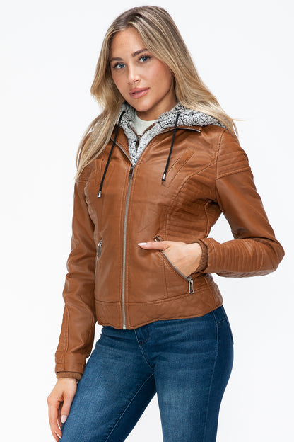 YMI Faux Layered Double-Zipper Jacket with Fuzzy Hood Tops/Jackets/Sweaters Clothing Tops Ship from USA TikTok Trendsi USPS Walmart YMI outerwear Trendsi https://www.cyberehub.com