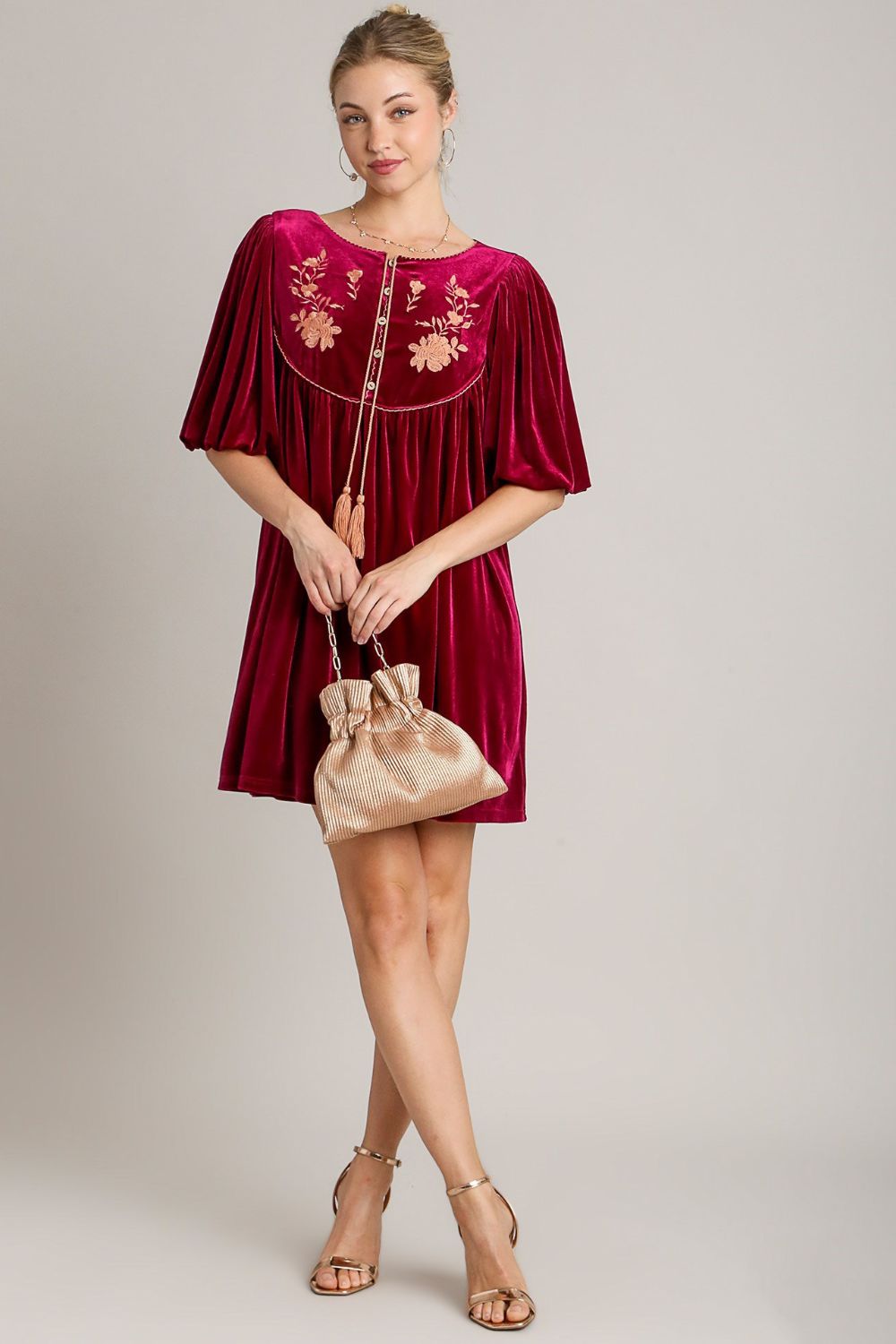 Umgee Embroidered Half Sleeve Velvet Mini Dress with Tassel Apparel Apparel Ship from USA TikTok Trendsi Umgee USA Trendsi https://www.cyberehub.com
