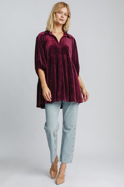 Umgee Full Size Polka Dot Button Up Half Sleeve Shirt Apparel/Tops Ship from USA TikTok Tops Trendsi Umgee USA USPS Walmart Walmart Apparel Trendsi https://www.cyberehub.com