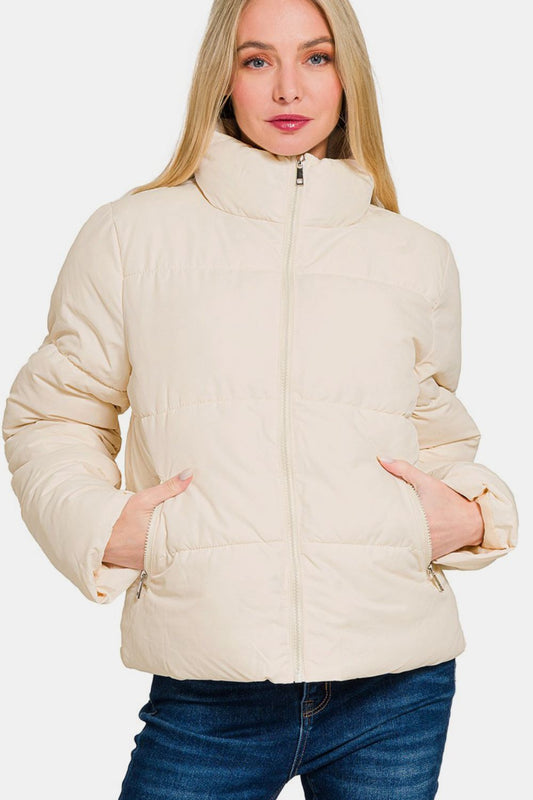 Zenana Zip Up Turtleneck Puffer Jacket with Pockets Cream Tops/Jackets/Sweaters Clothing Tops Ship from USA TikTok Trendsi USPS Walmart Zenana Trendsi https://www.cyberehub.com