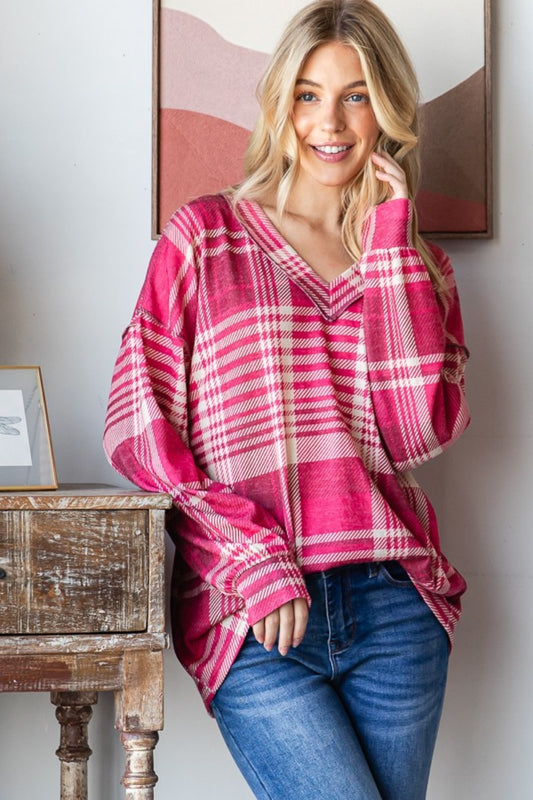 Heimish Plaid Drop Shoulder V-Neck T-Shirt Burgundy Multi Tops/Jackets/Sweaters Clothing Tops Heimish Ship from USA TikTok Trendsi USPS Walmart Trendsi https://www.cyberehub.com