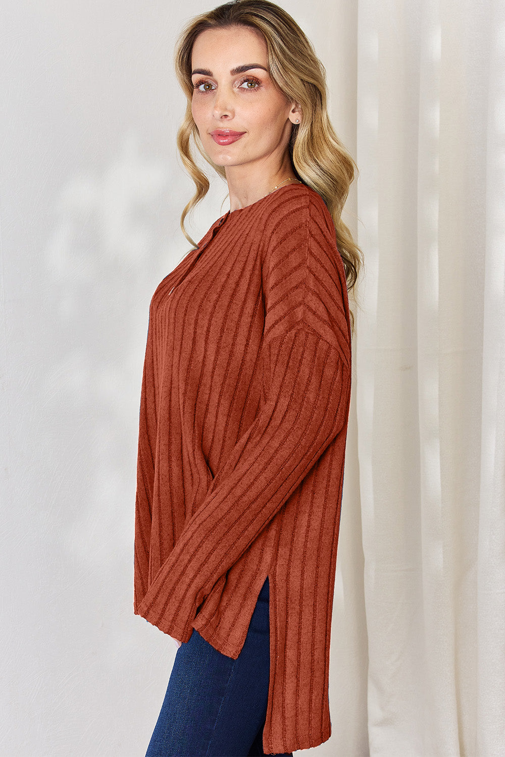Basic Bae Full Size Ribbed Half Button Long Sleeve High-Low T-Shirt Apparel/Tops Basic Bae Ship from USA TikTok Tops Trendsi USPS Walmart Walmart Apparel Trendsi https://www.cyberehub.com