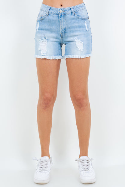 American Bazi High Waist Distressed Frayed Denim Shorts Blue Bottoms American Bazi Bottoms Clothing Pants Ship from USA Women Trendsi https://www.cyberehub.com