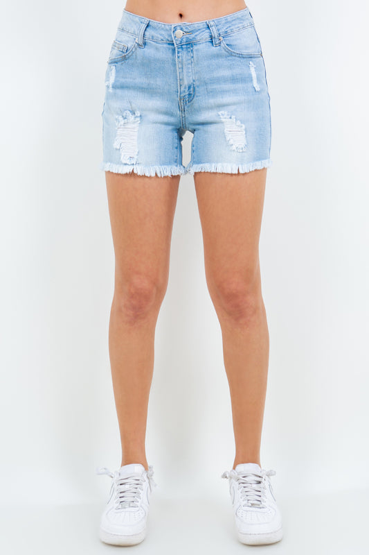 American Bazi High Waist Distressed Frayed Denim Shorts Blue Bottoms American Bazi Bottoms Clothing Pants Ship from USA Women Trendsi https://www.cyberehub.com