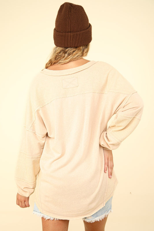 VERY J Washed V-Neck Exposed Seam Knit Top Shirt Apparel Clothing Tops price-change-job-active Ship from USA Shirts USA VERY J Women Trendsi https://www.cyberehub.com