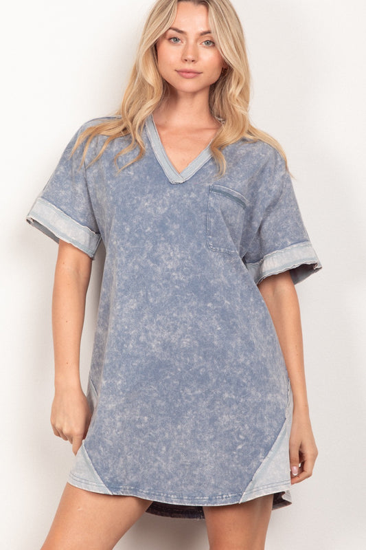 VERY J Short Sleeve V-Neck Tee Dress Denim Apparel/Dress Dress Ship from USA TikTok Trendsi USPS VERY J Walmart Walmart Apparel Trendsi https://www.cyberehub.com