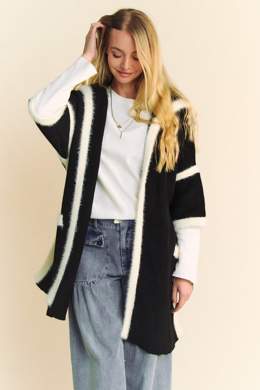 Davi & Dani Fuzzy Trim Open Front Loose Fit Cardigan Black Tops/Jackets/Sweaters Clothing Tops Davi & Dani Ship from USA TikTok Trendsi USPS Walmart Trendsi https://www.cyberehub.com