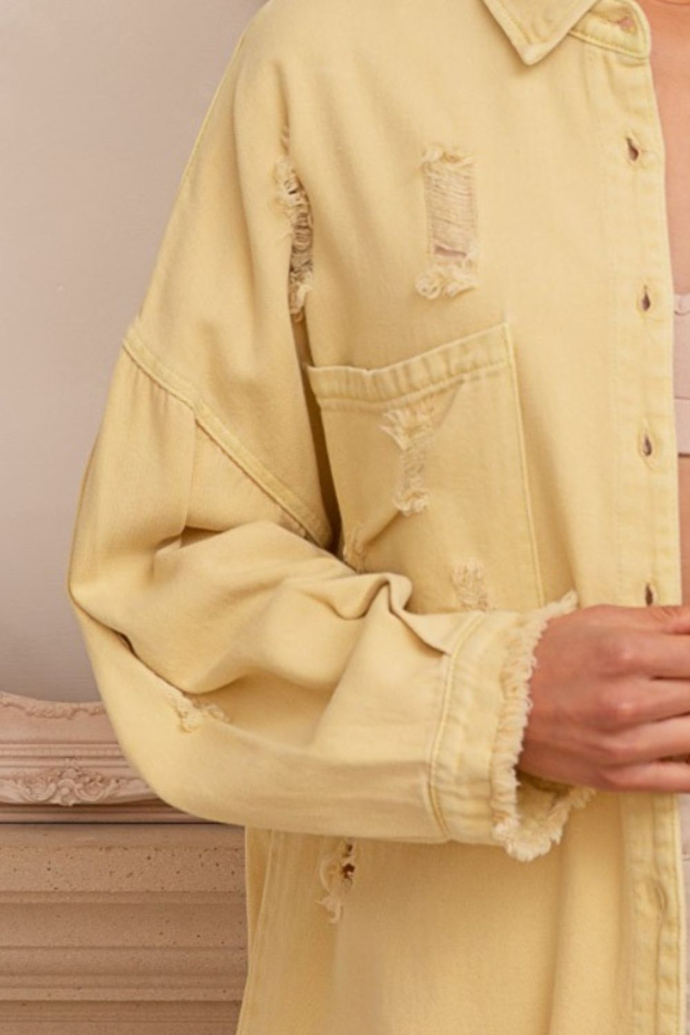 POL Button Down Raw Hem Distressed Shacket Shirt Apparel Clothing Tops POL Ship from USA Shirts USA Women Trendsi https://www.cyberehub.com