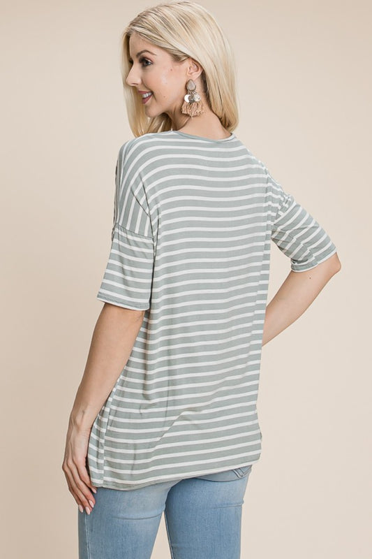 BOMBOM Striped Round Neck T-Shirt Apparel/Tops BOMBOM Ship from USA TikTok Tops Trendsi USPS Walmart Walmart Apparel Trendsi https://www.cyberehub.com