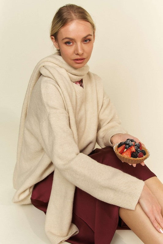 Davi & Dani V-Neck Dropped Shoulder Sweater with Scarf Apparel Davi & Dani Featured Ship from USA Tiktok Trendsi USA USPS Walmart Trendsi https://www.cyberehub.com