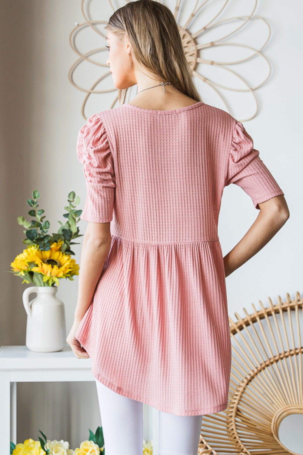 Heimish Full Size Waffle Knit V-Neck Babydoll Top Apparel/Tops Heimish Ship from USA TikTok Tops Trendsi USPS Walmart Walmart Apparel Trendsi https://www.cyberehub.com