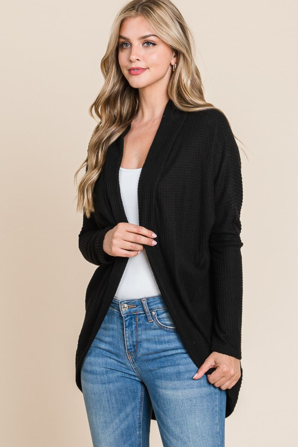 BOMBOM Open Front Waffle Knit Cocoon Cardigan Tops/Jackets/Sweaters BOMBOM Clothing Tops Ship from USA TikTok Trendsi USPS Walmart Trendsi https://www.cyberehub.com