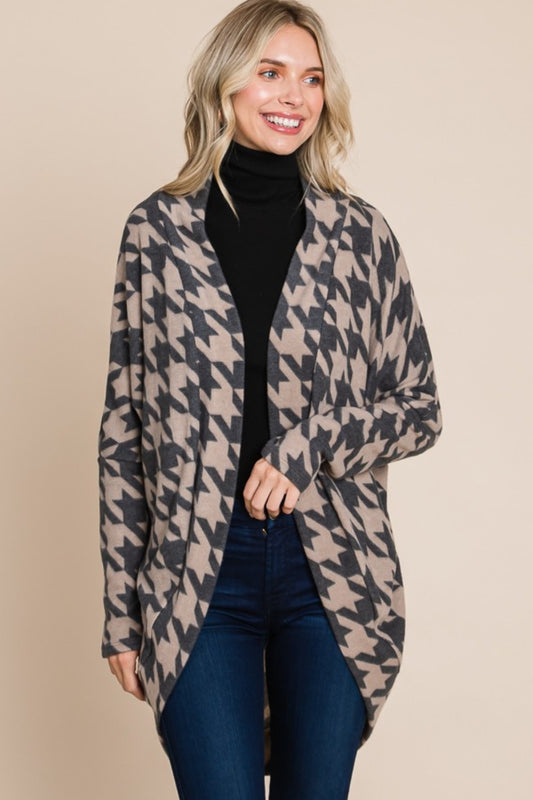 BOMBOM Houndstooth Open Front Cocoon Knit Cardigan Houndstooth Shirt Apparel BOMBOM Clothing Tops Ship from USA Shirts USA Women Trendsi https://www.cyberehub.com