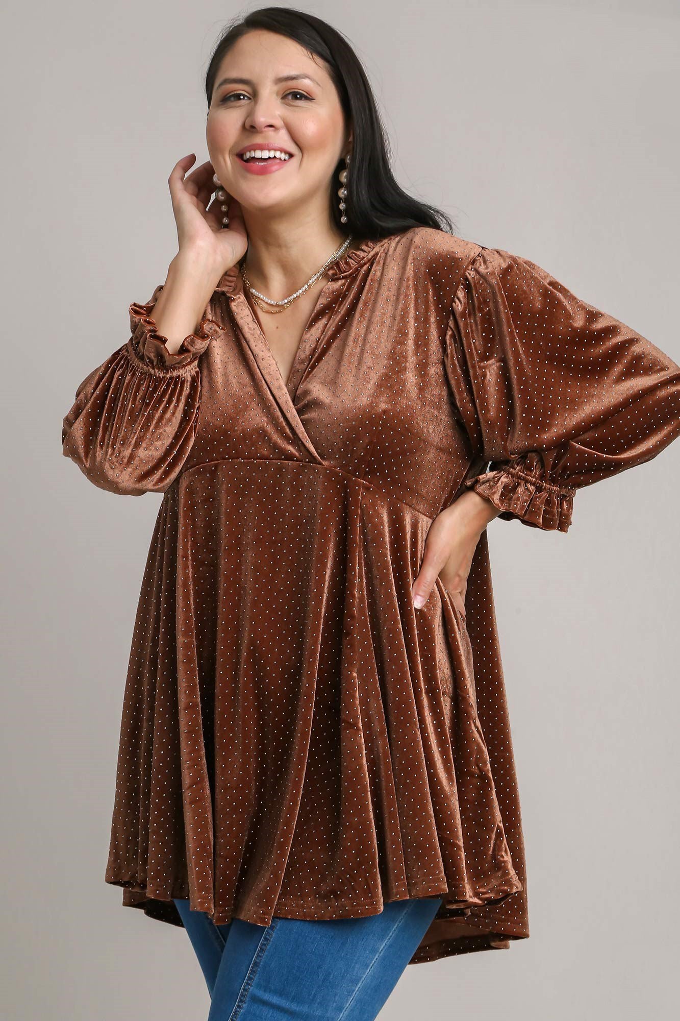 Umgee Full Size Beaded Frill Flounce Sleeve Velvet Babydoll Blouse Apparel Apparel Ship from USA TikTok Trendsi Umgee USA Trendsi https://www.cyberehub.com