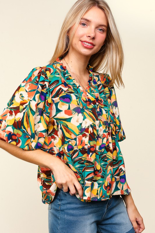 Haptics Full Size Frill Floral Puff Sleeve Peplum Blouse Apparel Apparel Haptics Ship from USA TikTok Trendsi Trendsi https://www.cyberehub.com