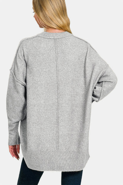 Zenana High-Low Hem Drop Shoulder Sweater Shirt Apparel Clothing Tops Ship from USA Shirts USA Women Zenana Trendsi https://www.cyberehub.com