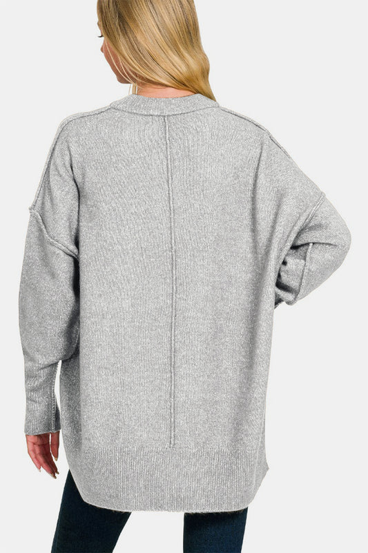 Zenana High-Low Hem Drop Shoulder Sweater Shirt Apparel Clothing Tops Ship from USA Shirts USA Women Zenana Trendsi https://www.cyberehub.com