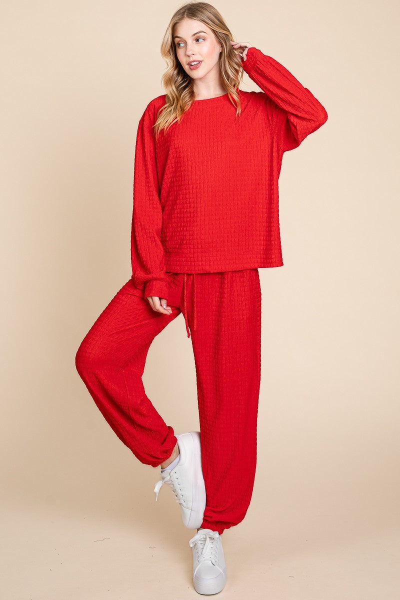Super Lady Full Size Crinkle Check Round Neck Top and Pants Lounge Set Apparel/Tops Ship from USA Super Lady TikTok Tops Trendsi USPS Walmart Walmart Apparel Trendsi https://www.cyberehub.com