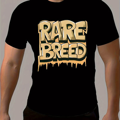 Men's Summer Fashion T-shirt, Graffiti Style RARE BREED Letter Printed Round Neck Short Sleeve T-shirt, Unique Fashion Top For Daily And Fitness Clothing Black Apparel/Shirt/Graphic Shirt SNULLO https://www.cyberehub.com