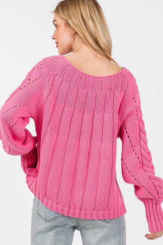 SAGE + FIG Cable-Knit Long Sleeve Sweater Shirt Apparel Clothing Tops SAGE+FIG Ship from USA Shirts USA Women Trendsi https://www.cyberehub.com