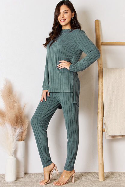 Basic Bae Full Size Ribbed Round Neck High-Low Slit Top and Pants Set Turquoise Apparel/Tops Basic Bae Ship from USA TikTok Tops Trendsi USPS Walmart Walmart Apparel Trendsi https://www.cyberehub.com