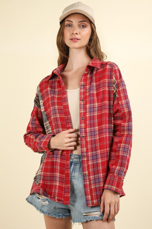 VERY J Contrast Plaid Raw Detail Shirt Red Tops/Jackets/Sweaters Clothing Tops Ship from USA TikTok Trendsi USPS VERY J Walmart Trendsi https://www.cyberehub.com