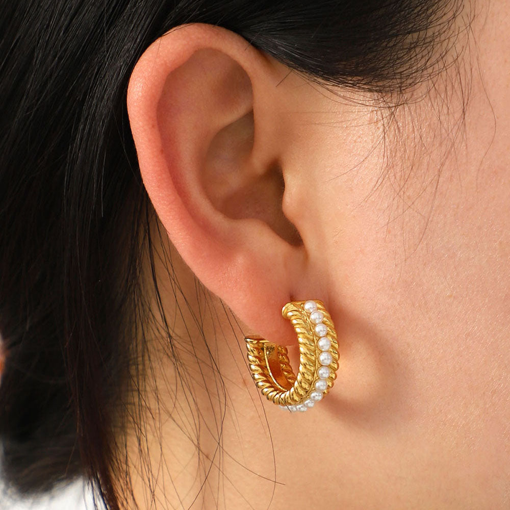 Stainless Steel Pearl C-Hoop Earrings Gold One Size Jack&Din Jewelry Ship from USA TikTok USA Trendsi https://www.cyberehub.com