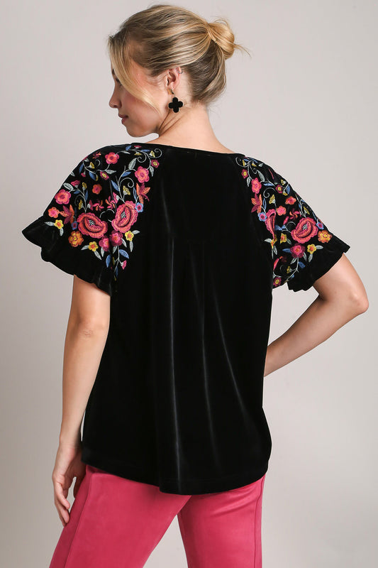 Umgee Full Size Velvet Embroidery Short Sleeve Blouse Apparel Apparel Ship from USA TikTok Trendsi Umgee USA Trendsi https://www.cyberehub.com