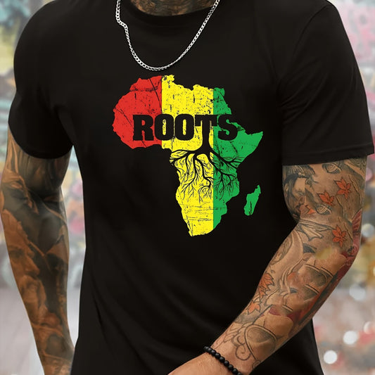 African Map Print, Men's Round Neck Short Sleeved Shirt, Minimalist Style T-shirt Fashion Regular Version, Spring And Summer Vacation Casual Vacation Men's Clothing Gift Apparel/Shirt/Graphic Shirt SNULLO https://www.cyberehub.com