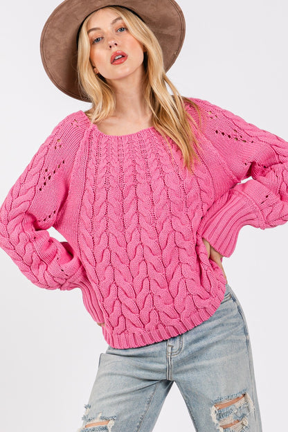 SAGE + FIG Cable-Knit Long Sleeve Sweater Deep Pink Shirt Apparel Clothing Tops SAGE+FIG Ship from USA Shirts USA Women Trendsi https://www.cyberehub.com