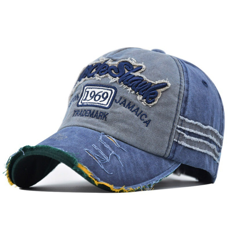 Ripped Retro Duck Tongue Stitching Letters Baseball Hat Gray Blue Adjustable Apparel/Hat CJ Hat Ship From China CJ https://www.cyberehub.com