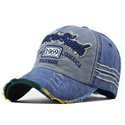Ripped Retro Duck Tongue Stitching Letters Baseball Hat Gray Blue Adjustable Apparel/Hat CJ Hat Ship From China CJ https://www.cyberehub.com