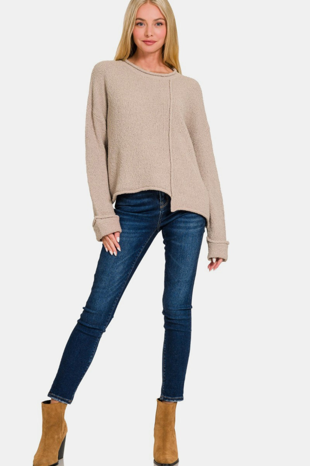 Zenana Asymmetric Hem Drop Shoulder Sweater Shirt Apparel Clothing Tops Ship from USA Shirts USA Women Zenana Trendsi https://www.cyberehub.com