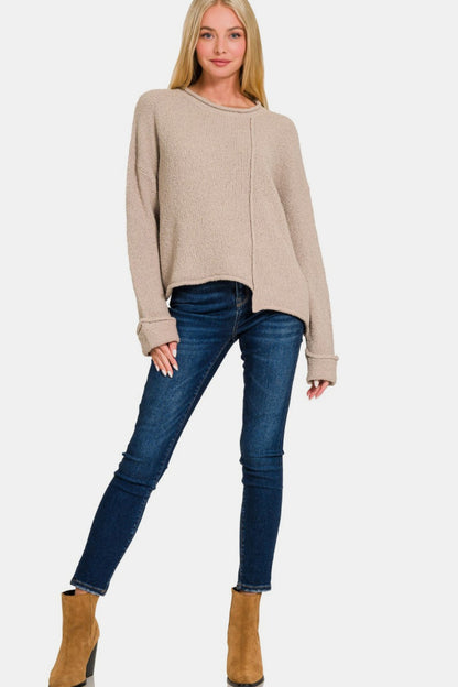 Zenana Asymmetric Hem Drop Shoulder Sweater Shirt Apparel Clothing Tops Ship from USA Shirts USA Women Zenana Trendsi https://www.cyberehub.com