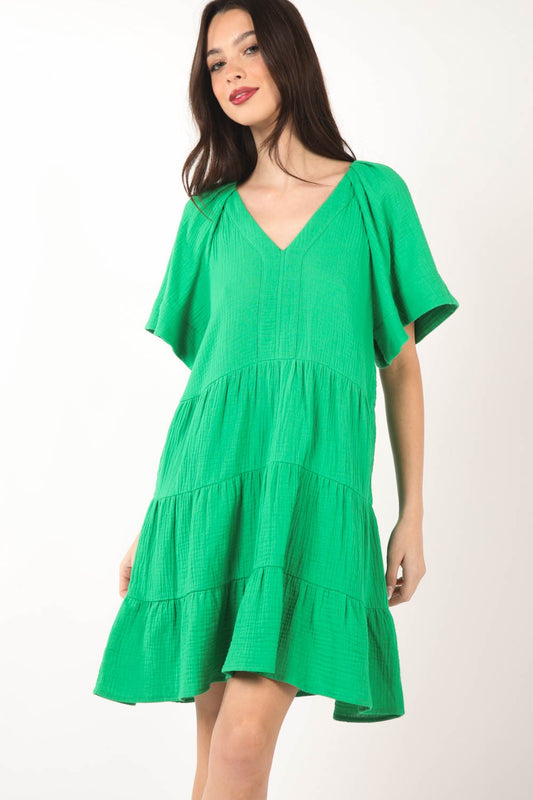 VERY J Texture V-Neck Ruffled Tiered Dress Green Apparel/Dress Dress Memorial Day Sale Ship from USA TikTok Trendsi USPS VERY J Walmart Walmart Apparel Trendsi https://www.cyberehub.com