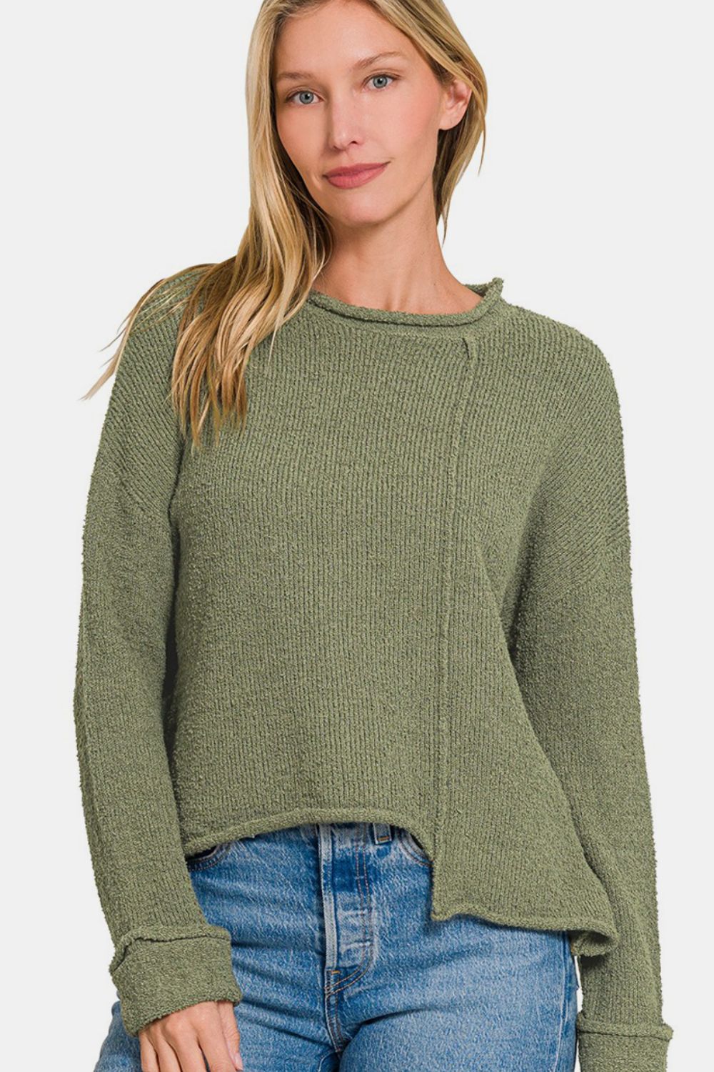 Zenana Asymmetric Hem Drop Shoulder Sweater Shirt Apparel Clothing Tops Ship from USA Shirts USA Women Zenana Trendsi https://www.cyberehub.com