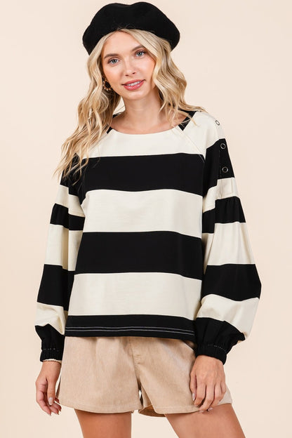 Mittoshop Striped Snap Shoulder Long Sleeve T-Shirt Apparel/Tops Mittoshop Ship from USA TikTok Tops Trendsi USPS Walmart Walmart Apparel Trendsi https://www.cyberehub.com