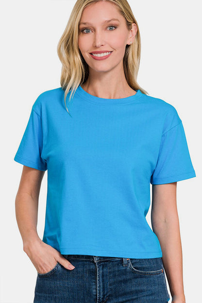 Zenana Round Neck Short Sleeve Cropped T-Shirt Deep Sky Apparel/Tops Ship from USA TikTok Tops Trendsi USPS Walmart Walmart Apparel Zenana Trendsi https://www.cyberehub.com