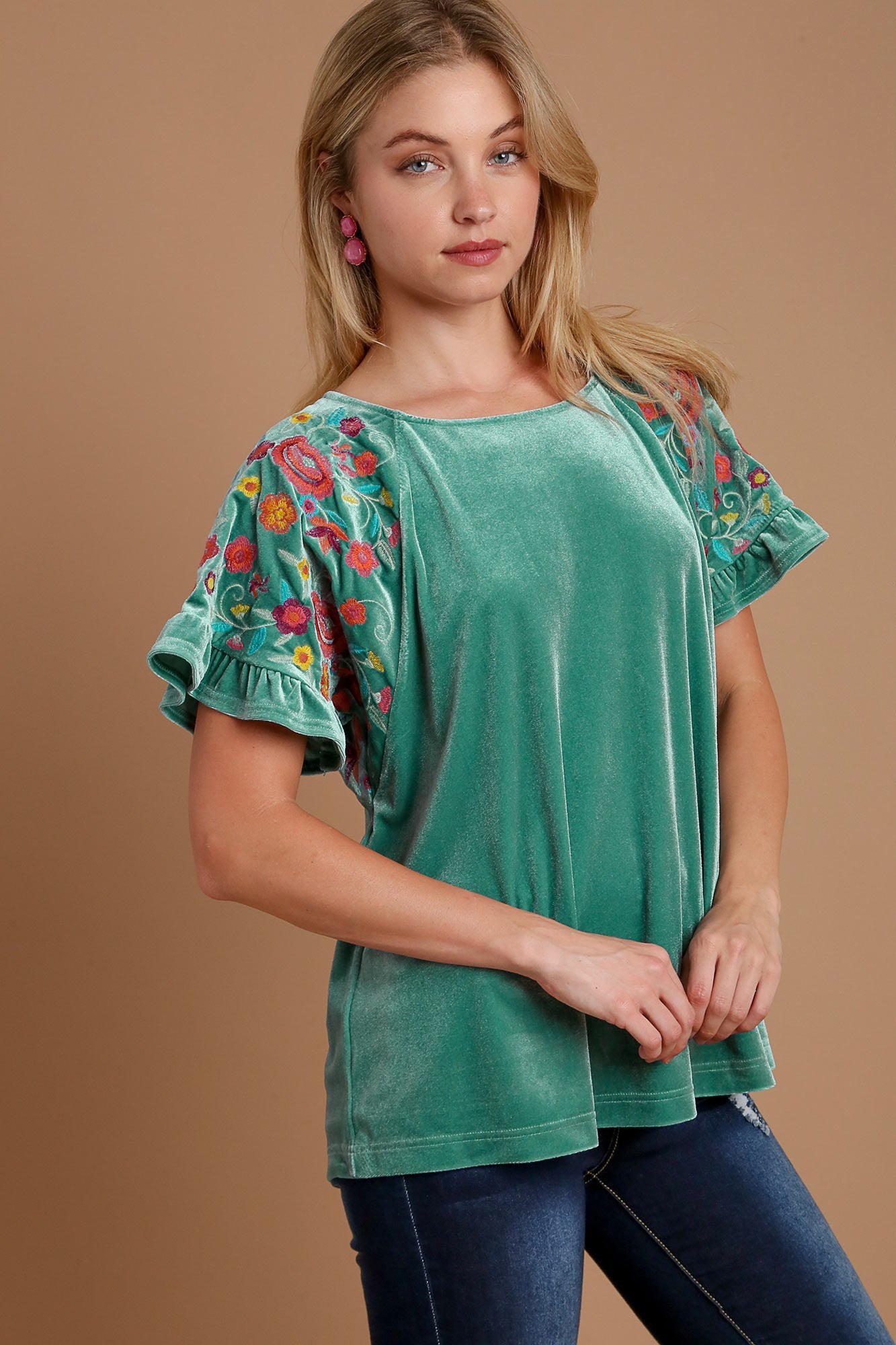 Umgee Velvet Embroidery Short Sleeve Blouse Apparel Apparel Ship from USA TikTok Trendsi Umgee USA Trendsi https://www.cyberehub.com