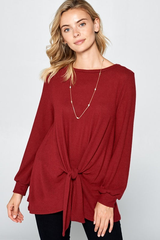 Super Lady Full Size Round Neck Knot Front Hacci Blouse Burgundy Apparel/Tops Ship from USA Super Lady TikTok Tops Trendsi USPS Walmart Walmart Apparel Trendsi https://www.cyberehub.com