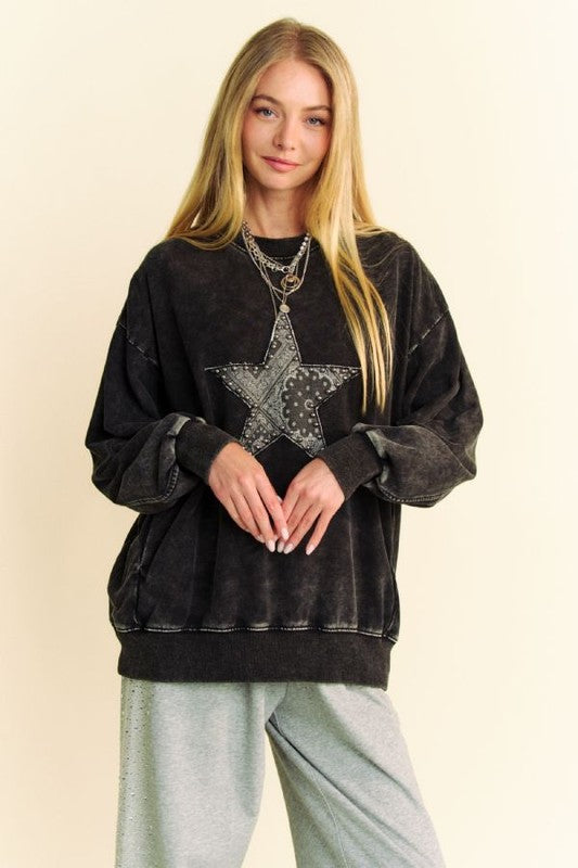 Davi & Dani Stud Star Patch Acid Washed Sweatshirt Apparel/Tops Davi & Dani Ship from USA TikTok Tops Trendsi USPS Walmart Walmart Apparel Trendsi https://www.cyberehub.com