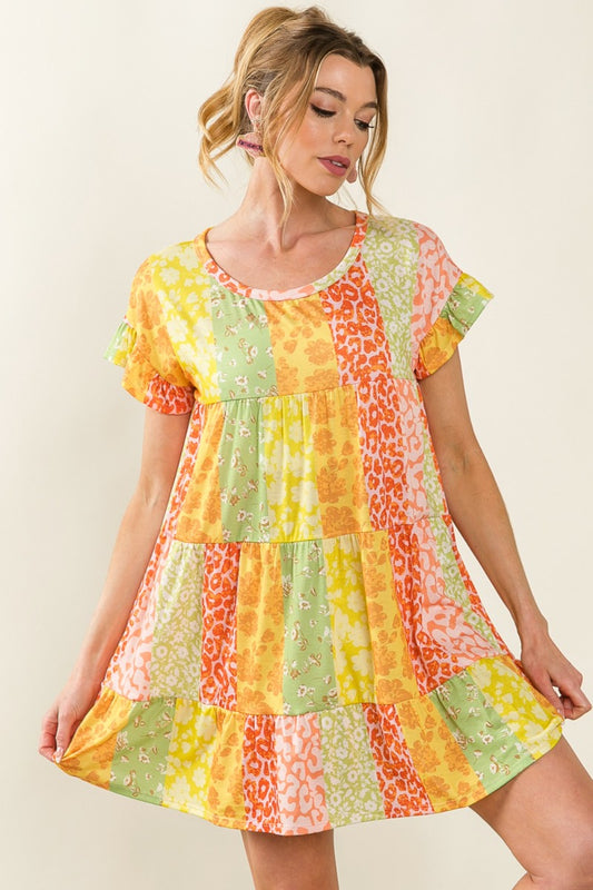 BiBi Leopard Short Sleeve Tiered Dress Orange Lime Apparel/Dress BiBi Dress Ship from USA TikTok Trendsi USPS Walmart Walmart Apparel Trendsi https://www.cyberehub.com
