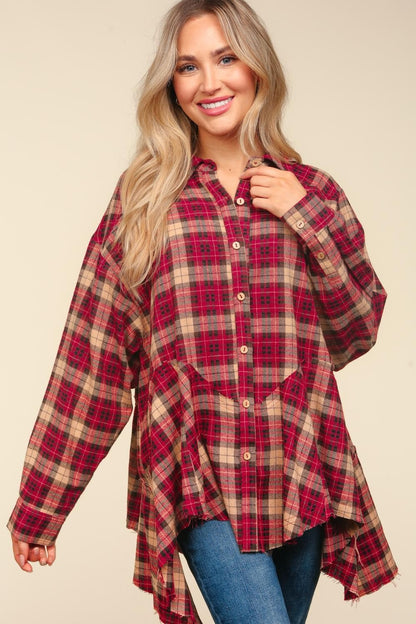 Haptics Plaid Button Down Sharkbite Shirt Burgundy Taupe Tops/Jackets/Sweaters Clothing Tops Haptics Ship from USA TikTok Trendsi USPS Walmart Trendsi https://www.cyberehub.com