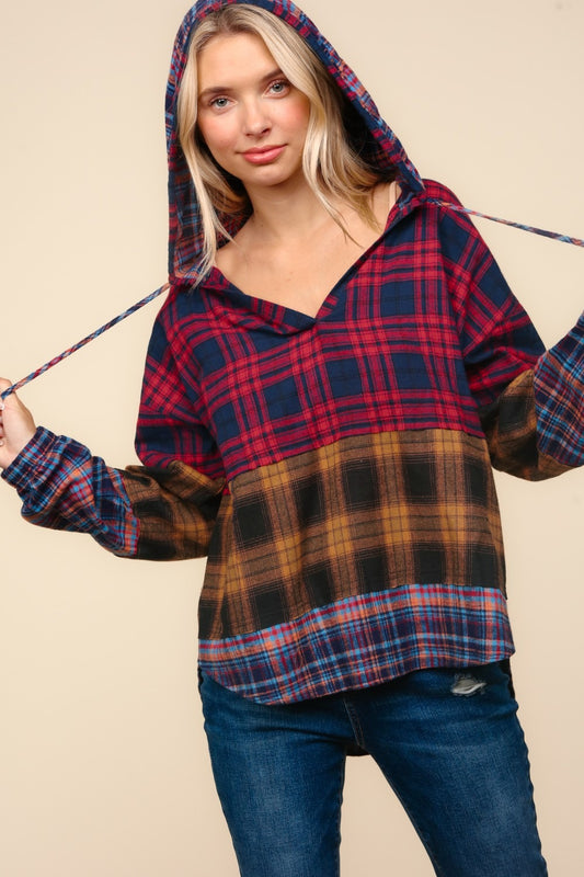 Haptics Plaid Edge Cut Detail Hooded Top Red Mustard Navy Tops/Jackets/Sweaters Clothing Tops Haptics Ship from USA TikTok Trendsi USPS Walmart Trendsi https://www.cyberehub.com
